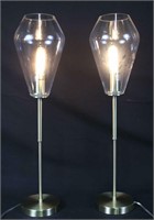 SET OF CONTEMPORARY GOLD METAL & GLASS TABLE LAMPS