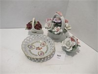 3 Ceramic Flower Baskets - 1 Aynsley / Dish