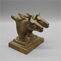 Cast Brass Horse Heads Statue