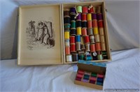 Wooden Box of Wood Spooled Thread