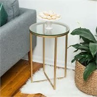 Walker Edison 16" Round Side Table Glass/Gold