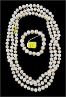 8-10mm 64" pink freshwater pearl necklace with
