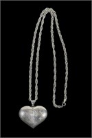 Sterling silver hollow heart pendant with heavy