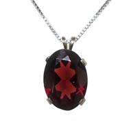 Sterling silver large oval cut garnet pendant with