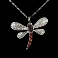 Sterling silver dragonfly pendant with oval cut