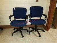 2 Rolling Adjustable Swivel Arm Chairs Blue