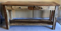 115 - RUSTIC FARM STYLE TABLE W/ DRAWERS