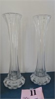 PAIR OF FLUTED GLASS VASES 15IN