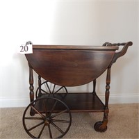 WOODEN TEA CART WITH REMOVABLE GLASS TOP TRAY AND