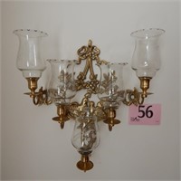 BRASS AND GLASS CANDLE WALL SCONCE 15X17X6