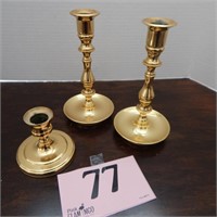 3 BRASS CANDLESTICKS MADE BY BALDWIN- ONE IS 3IN