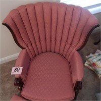 ANTIQUE UPHOLSTERED CHAIR WITH TUFTED BACK,