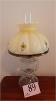 CONVERTED OIL LAMP WITH HAND PAINTED SHADE 19IN