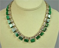 MEXICAN STERLING & MALACHITE NECKLACE SIGNED PLATA