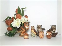 Selection of Ceramic & Wood Owls