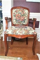 Tapestry Upholstered Arm Chair with Carved