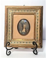 Victorian Print Under Round Glass in Frame