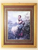 Girl and Lamb Framed Picture