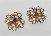 10K Yellow Gold Pins with Red Stones