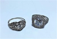 Two Sterling Rings Size 6.5 with Clear Stones