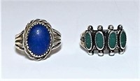 Two Sterling and Turquoise Rings Size 6.5