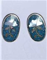 Sterling Clip Earrings with Inlayed Stones