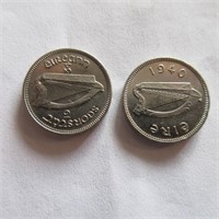 1934 & 1940 IRISH 3d COINS