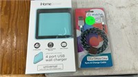 IHome 4 port usb wall Charger and mobitek 3 foot