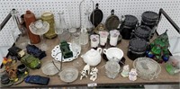 Top row cart 10 canister set, oil lamps, salt and