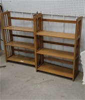 2 oak folding book shelves - stackable