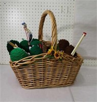Large wicker basket with knitting
