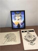 Wolf Hologram picture and 2 pencil prints