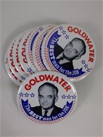 9pc Vtg Barry Goldwater 6" Politcal Pinbacks NOS