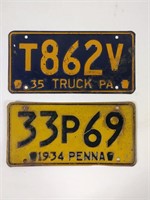 1934 & 35 Pennsylvania License Plates w/ Truck