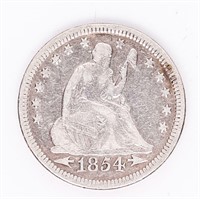 Coin 1854 Type 3 Seated Liberty Quarter In VF