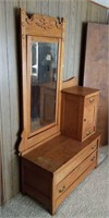 Anitque Oak Dresser w/ Full Length Beveled Mirror