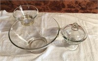 Clear Glass Chip Dip Set & Pedestal Compote w/ Lid