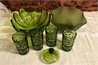Misc. Lot of 7 Emerald  Green Depression Glass