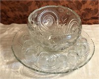 Beautiful Large Punch Bowl Set w/ Tray & Cups