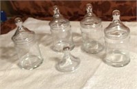 Lot of 4 ~ Small Glass Apothocary Jars w/ Lids