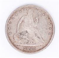 Coin 1842 Seated Liberty Half Dollar In Very Fine