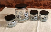4 Pc Set Glass Canisters ~ Cows