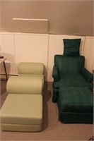 Green Chair and Ottoman and Two Roll Out Beds