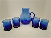 Blue Glass Pitcher & Glasses