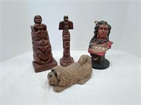 Totem Poles, Native Bust, & Puppy