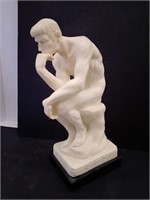 Thinker Statue, Faux Marble, measures 15 inches