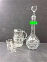 Glass tall wine decanter, pitcher with glasses