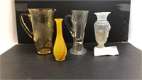 Glass pitchers. Vase and antique Bristol glass