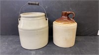 Two small crock jugs. Both 7 inches tall