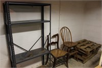 Metal Stand, Chairs, Pallets